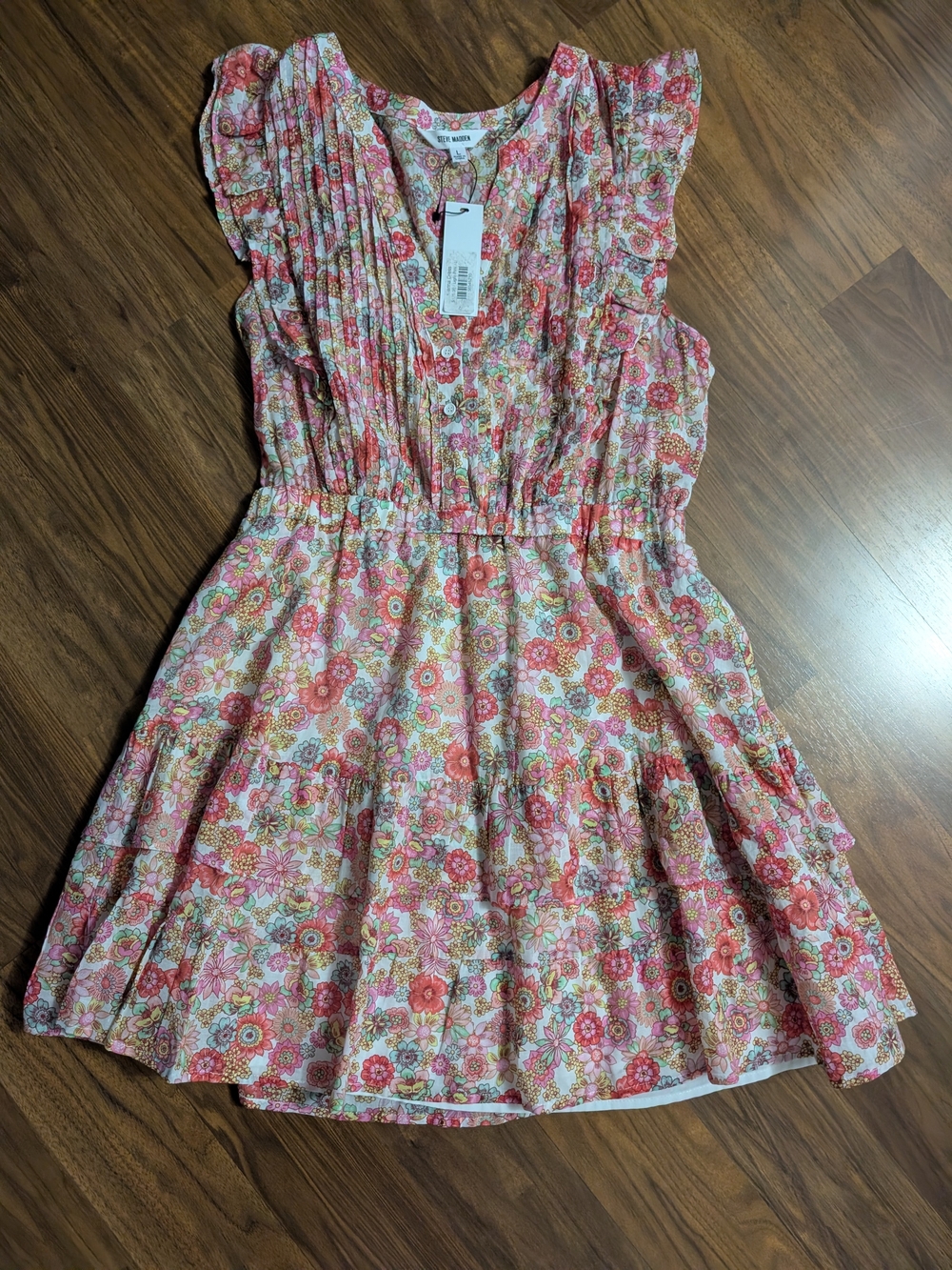 Steve Madden Womens Pink Floral Ruffle-Sleeve Dress